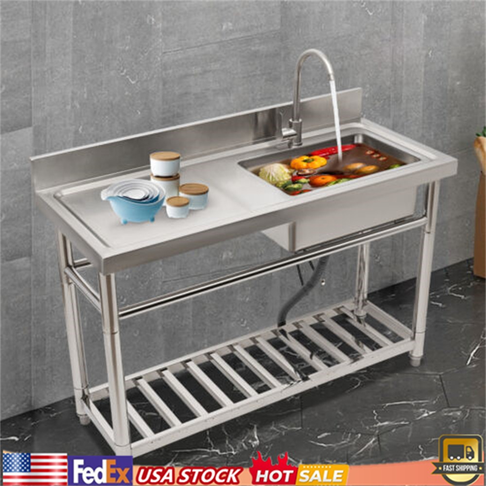 47-Inch Stainless Steel Commercial Kitchen Prep Table with 1-Compartment Sink and Faucet