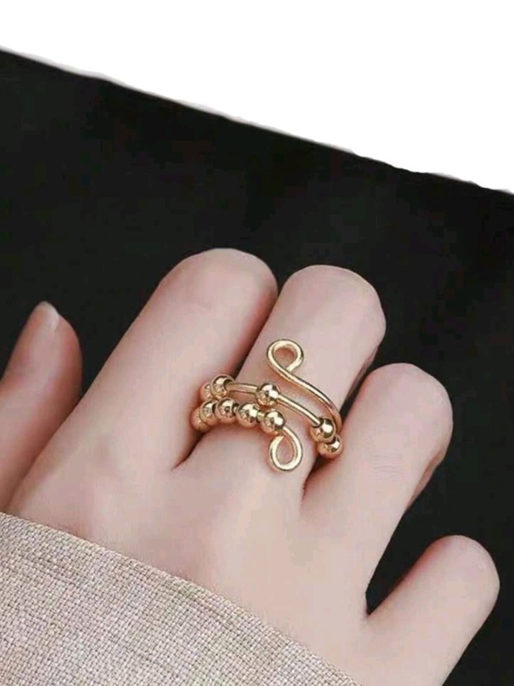 Anxiety Fidget Rings Womens 18k Chunky Gold Silver Spinner Beads Birthday Gifts