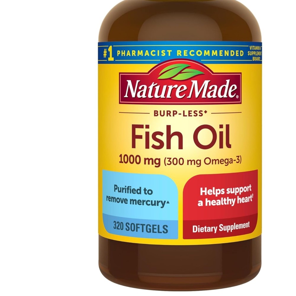 1000mg Burp-Less Omega 3 Fish Oil Softgels for Daily Wellness