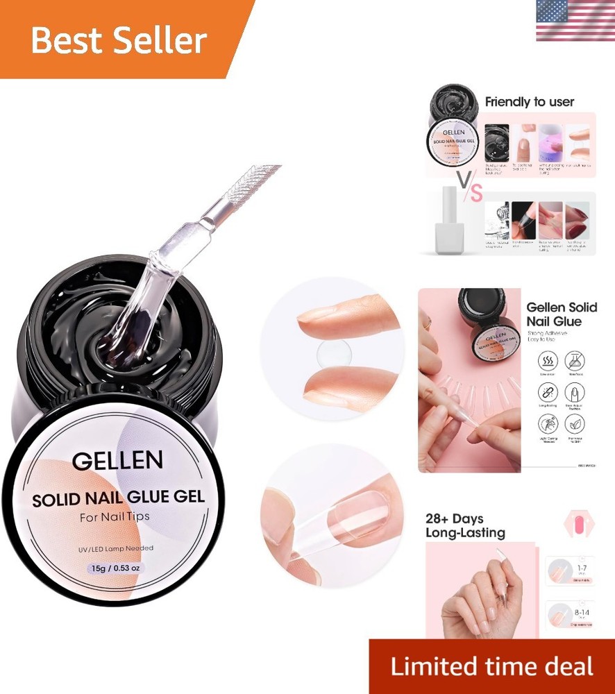 15g Solid Nail Glue Gel for Press On Nails with UV Cure for Long-Lasting Hold