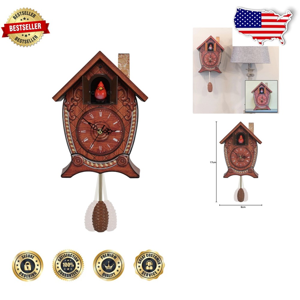 Elegant 17 Inch Singing Cardinal Wall Clock with Light Sensor and Quartz Movement