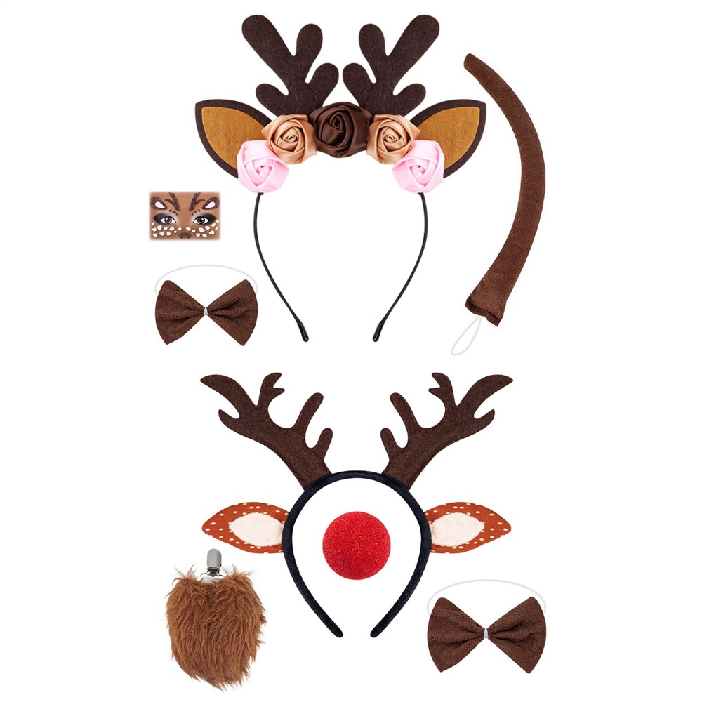 Reindeer Antlers Headband And Tail Cute Elk Headwear Christmas For Themed Party