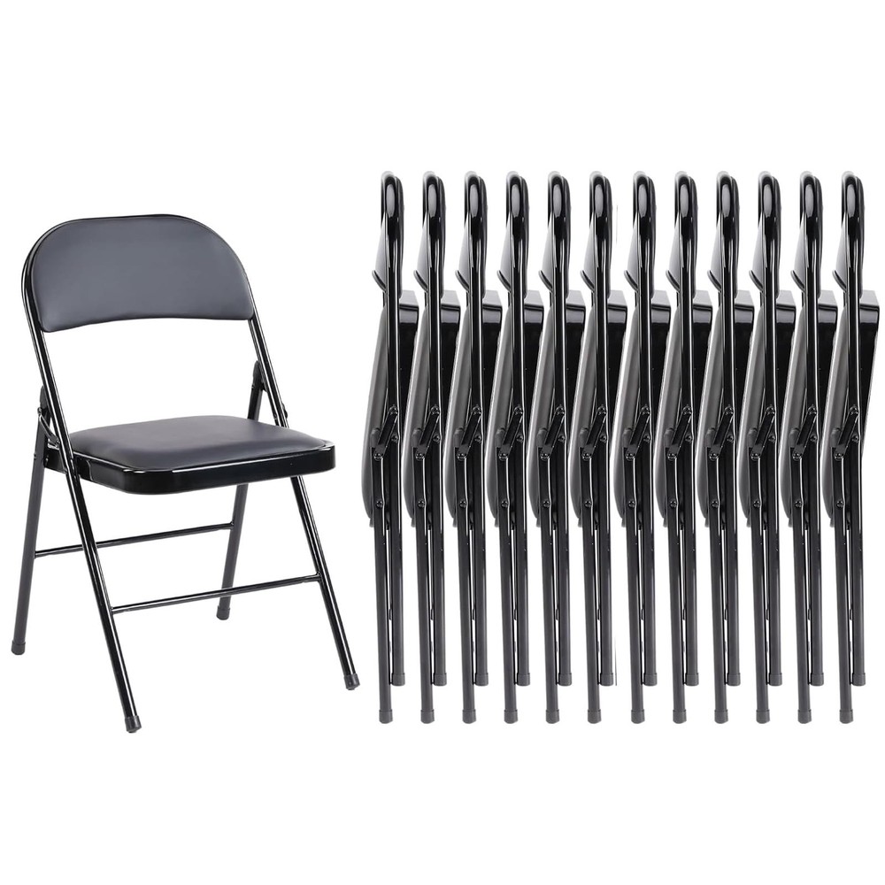 12-Pack Leather Padded Folding Chairs with Sturdy Metal Frame