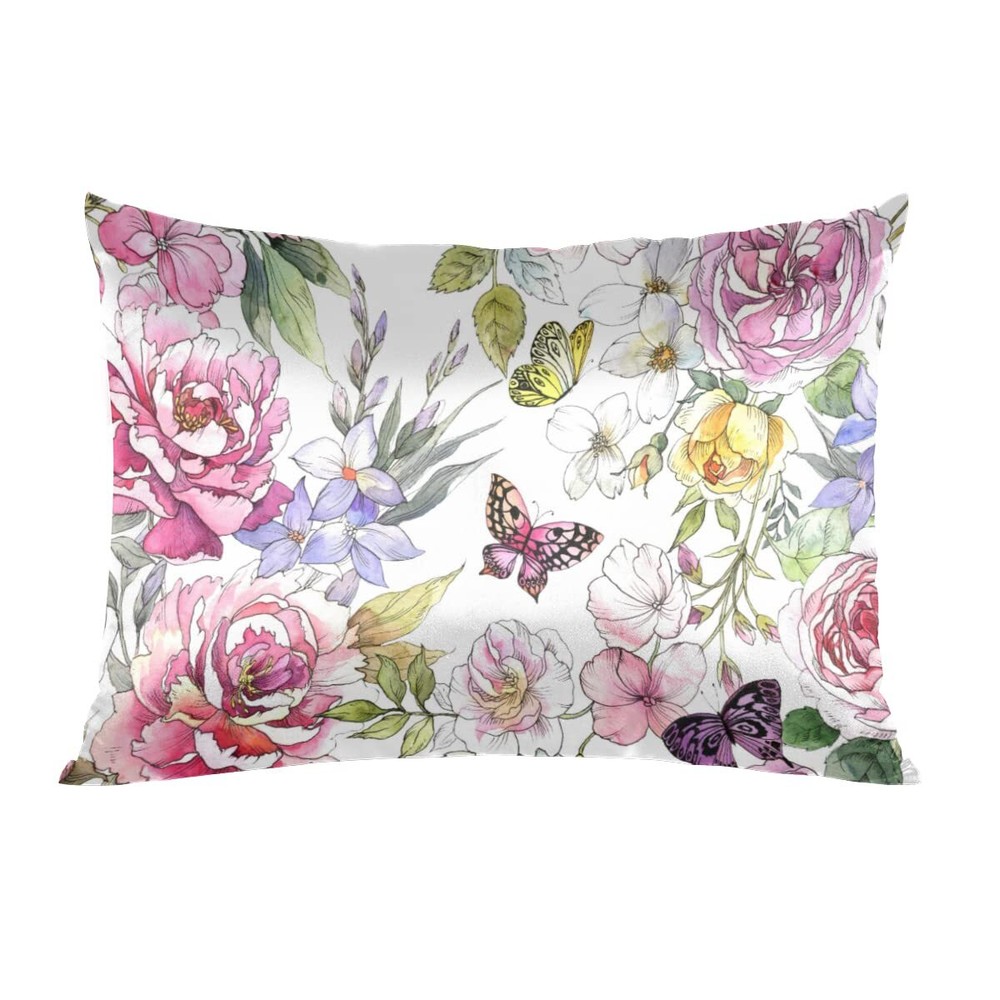 Butterfly Satin Pillowcase For Hair And Skin Flower Peony Silk Pillowcase With Z