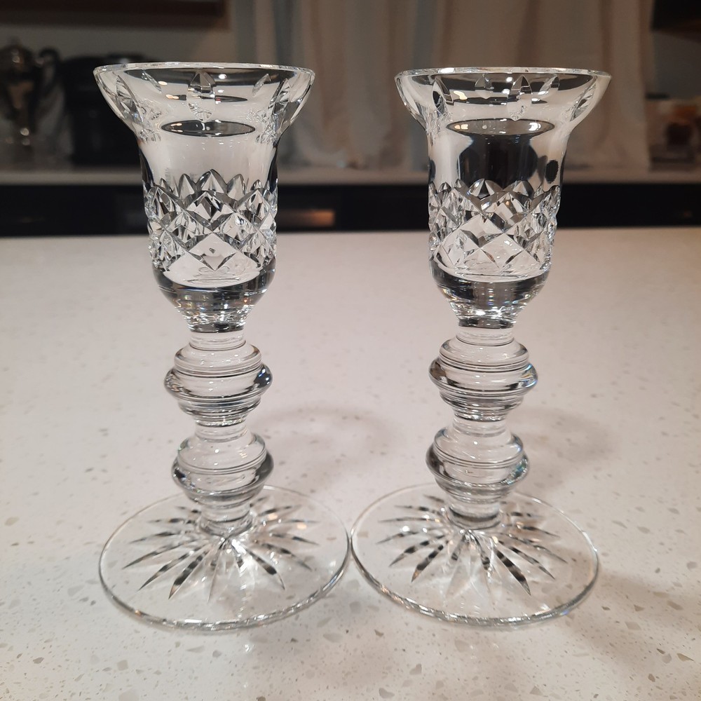 Waterford Crystal Candlestick Holders Pair 5.75 Inch Tall Signed