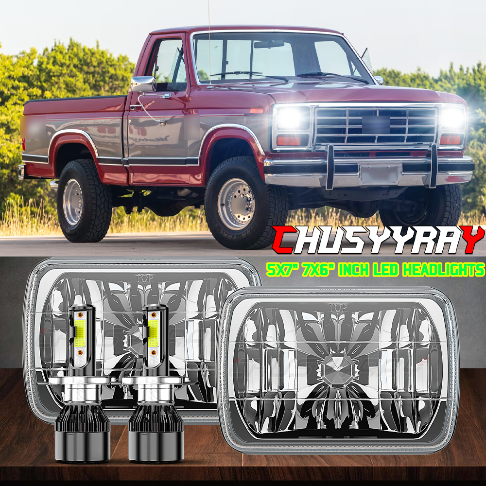 Pair For Ford F150 F250 F350 1978-1986 7x6 5x7 inch LED Headlights Hi-Lo beam A+