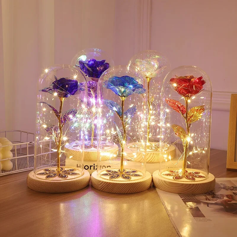 LED Valentines Day Gift: Artificial Eternal Beauty Rose in Glass Dome-image