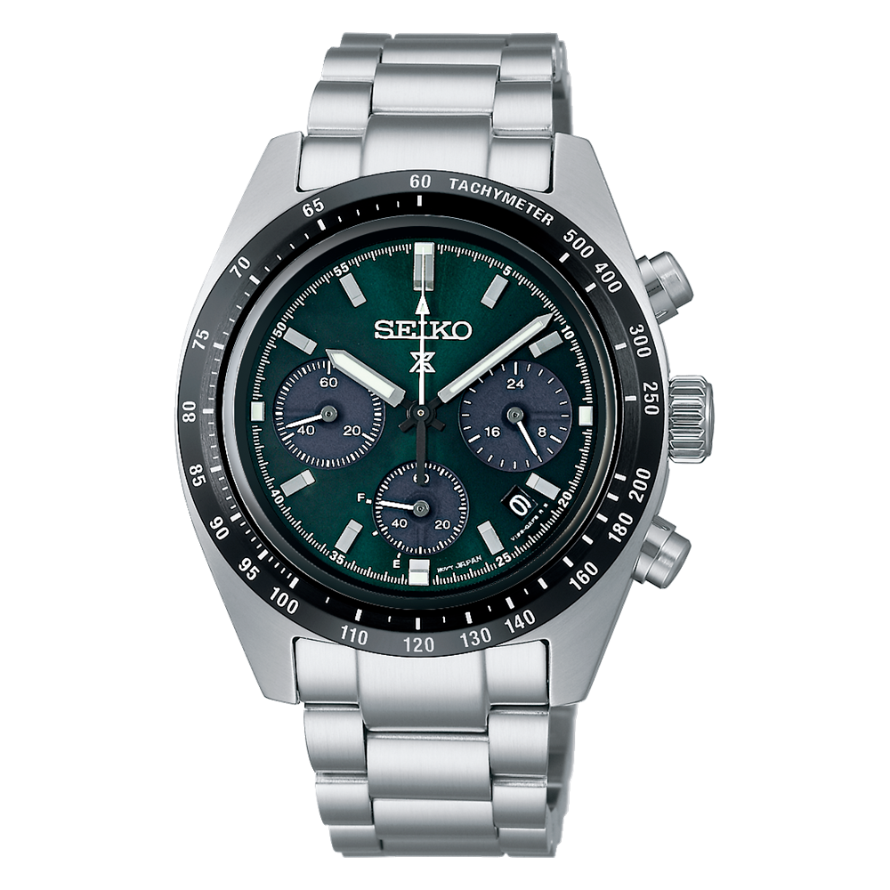Seiko Prospex Speedtimer 39 MM Stainless Steel Green Dial Solar Watch SSC933P1