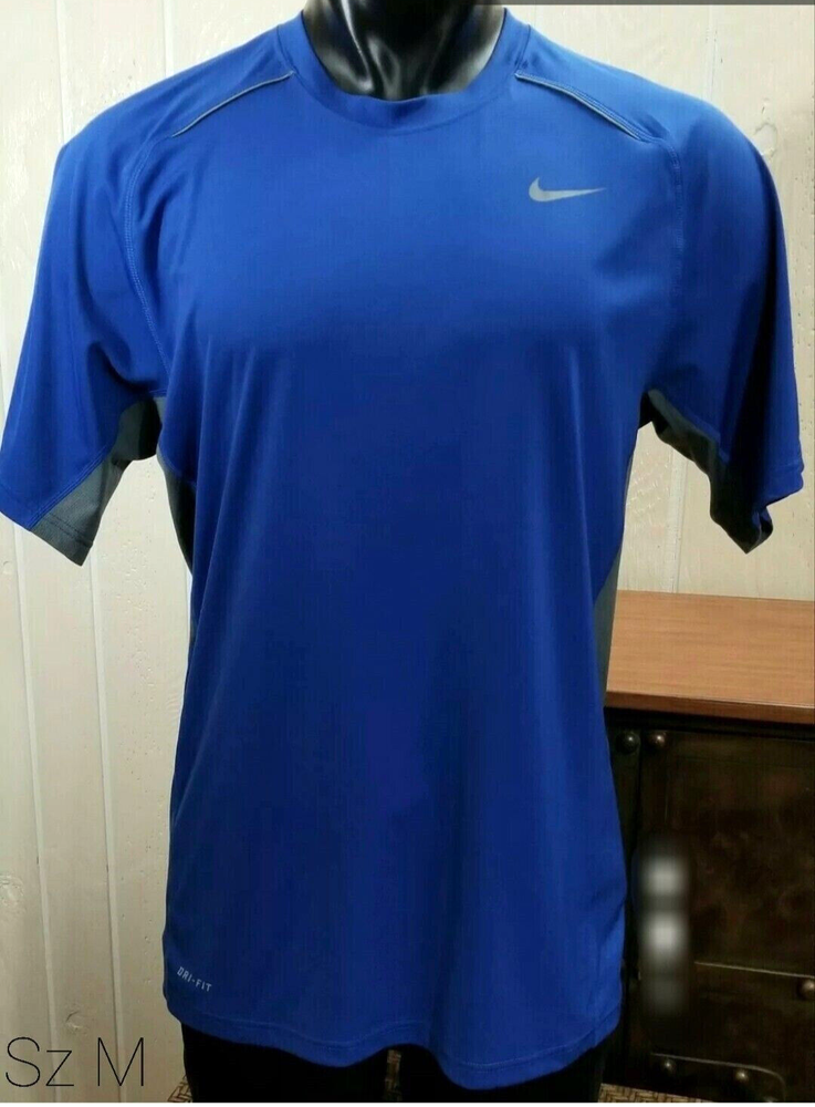 Nike Dri-Fit Sportswear Blue Gray Side Vented S/S Raglan Shirt Top Sz M *Note
