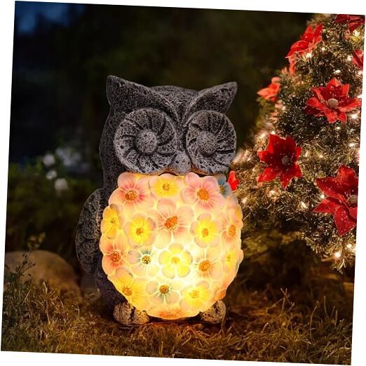 Owl Solar Garden Outdoor Statues, 6.5 Inch Resin Owl Figurine Decorations with