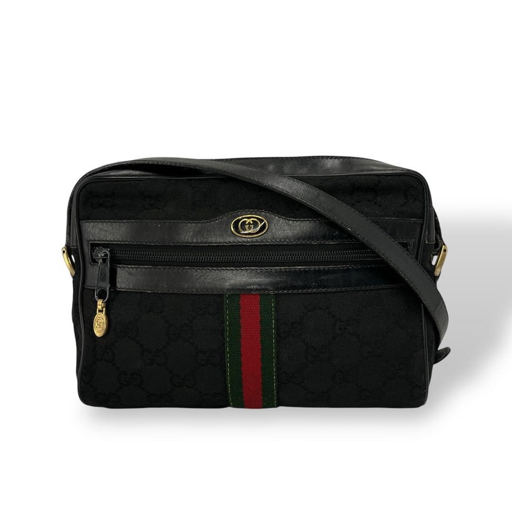 Gucci GG Canvas Sherry Line Black Vintage Shoulder Bag Pochette