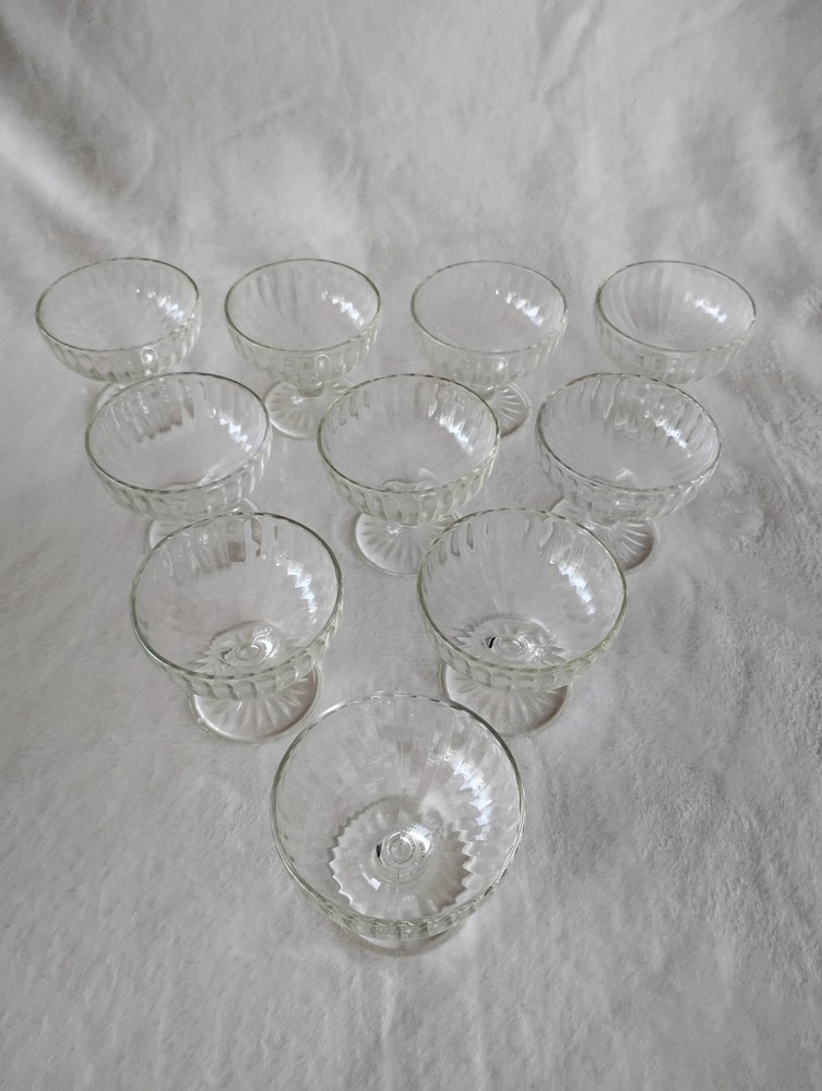Vintage Clear Ribbed Glass Sherbet Sundae Dishes Lot of 10