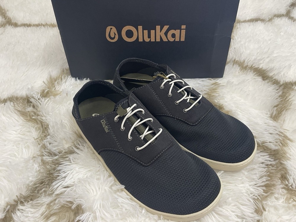 Olukai Nohea Moku Mens Slip-On Boat Shoes Size 10 Black Breathable Comfort