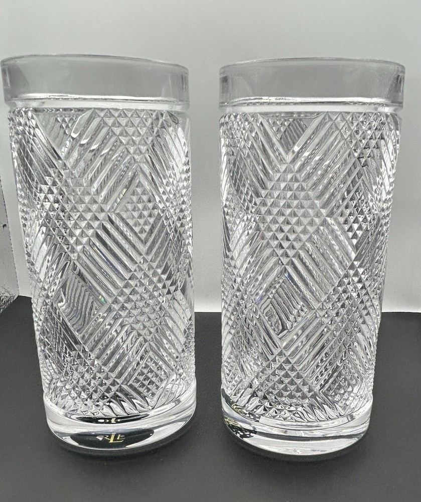 Ralph Lauren Argyle pattern  Highball Glasses Set of 2 Clear Decorative