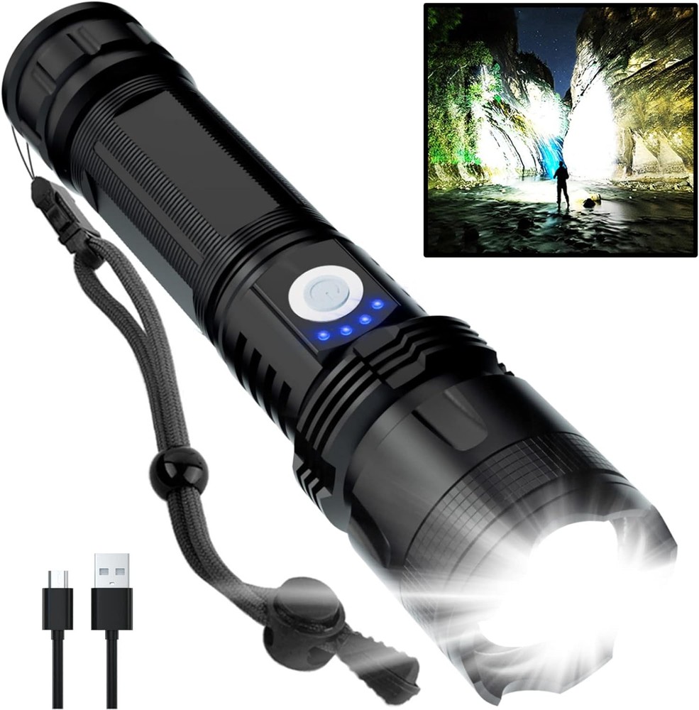 Rechargeable Flashlights High Lumens, 990,000 Lumens Super Bright LED Black