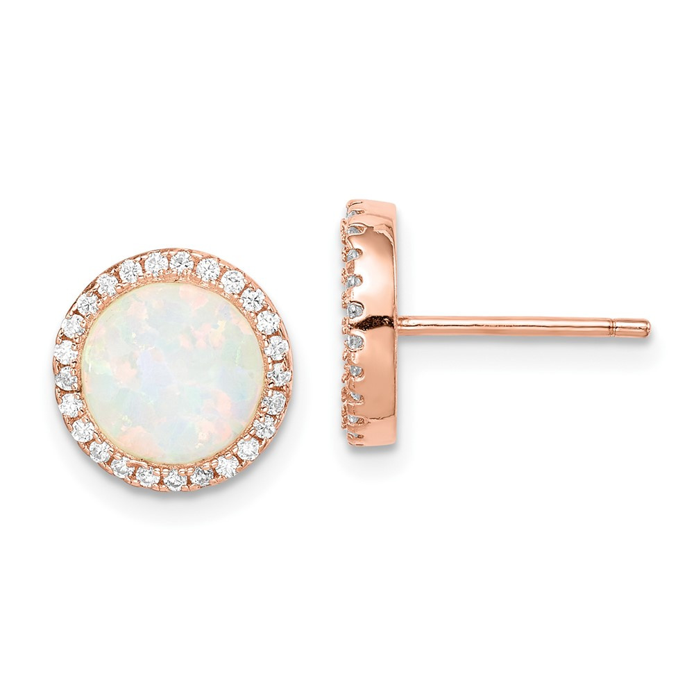 Sterling Silver Rose-Tone Lab Created Opal & Cubic Zirconia Round Stud Earrings