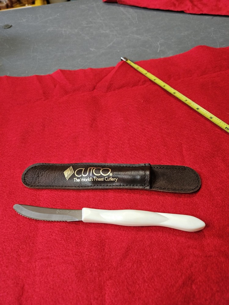 Cutco 1759 JH Serrated Table Knife with White Handle and Storage Sheath Made in USA High Quality