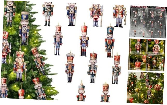 24pcs Christmas Nutcracker Ornaments Bulk for Christmas Tree, Xmas Soldier(B)