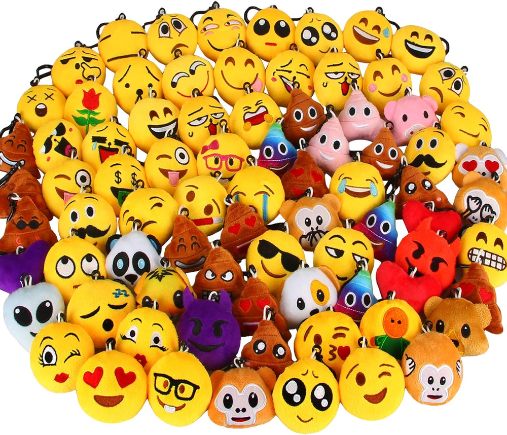 80-Piece Mini Emoji Plush Keychain Set for Kids Party Favors & Valentine Gifts