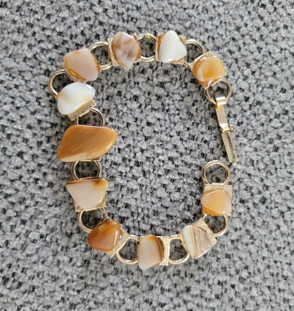 Vintage Gold Tone Gemstone Beaded Bracelet for Women  