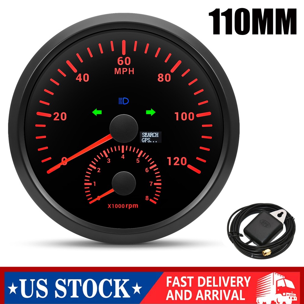 110MM Black GPS Speedometer 0-120MPH with 8000RPM Tachometer for Car Boat ATV