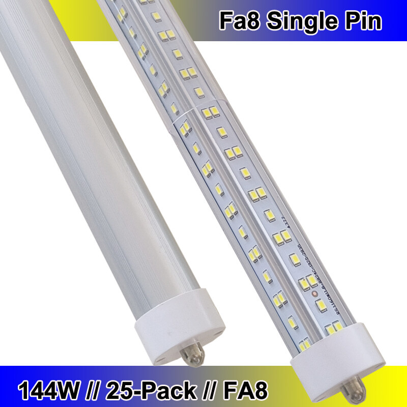 25-Pack T8 8ft FA8 Single Pin LED Tube Bulbs 144W Shop Lighting