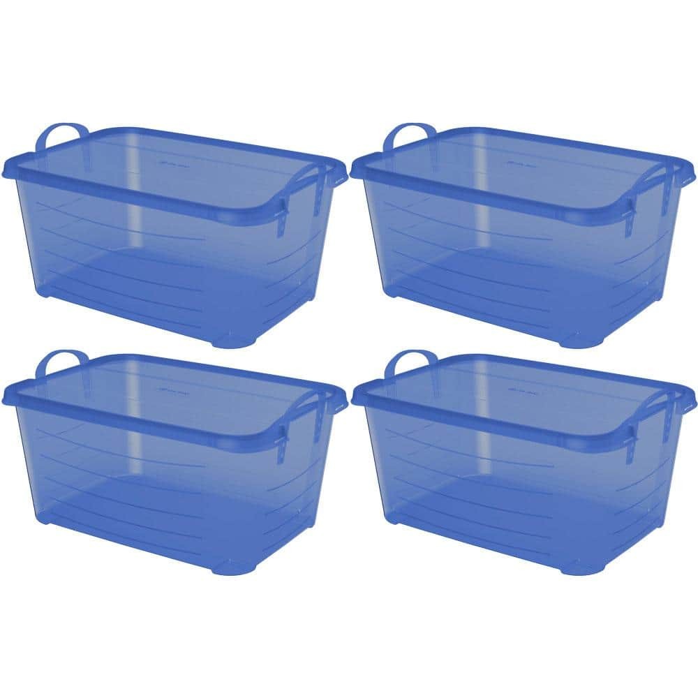 55 Qt Blue Storage Box for Closet Organization - 4-Pack