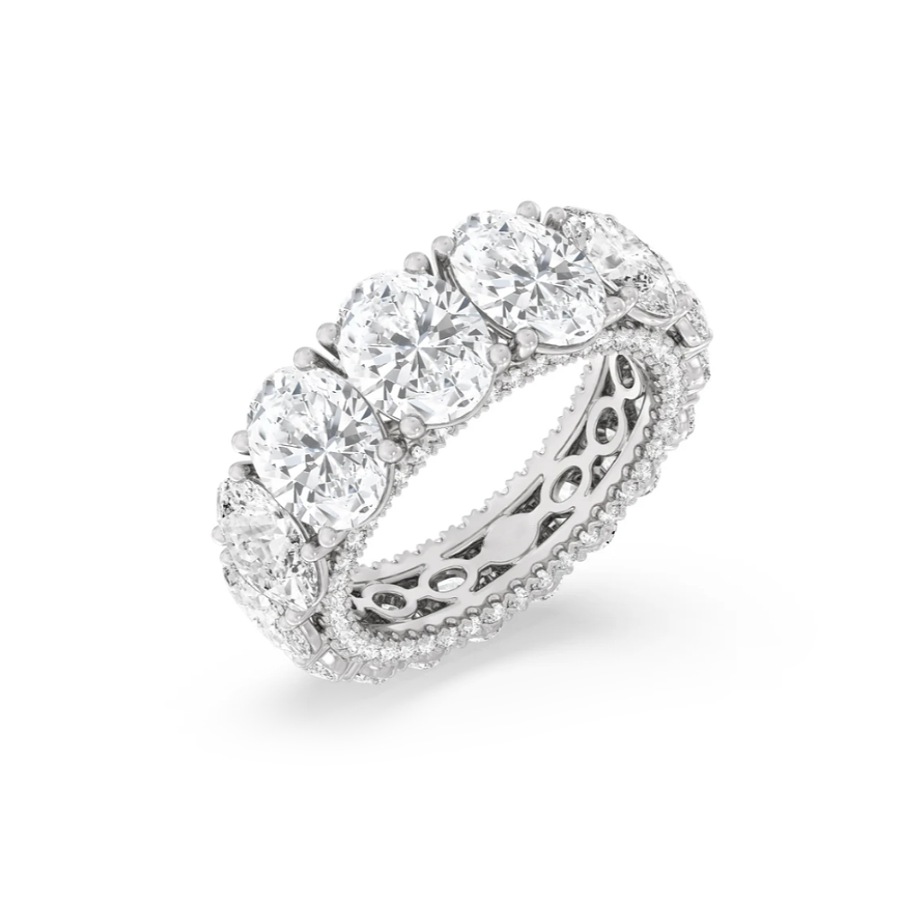 Oval Cut Lab Created Platinum Wedding Band 8 Ct PT950 Diamond Women 4.45 mm