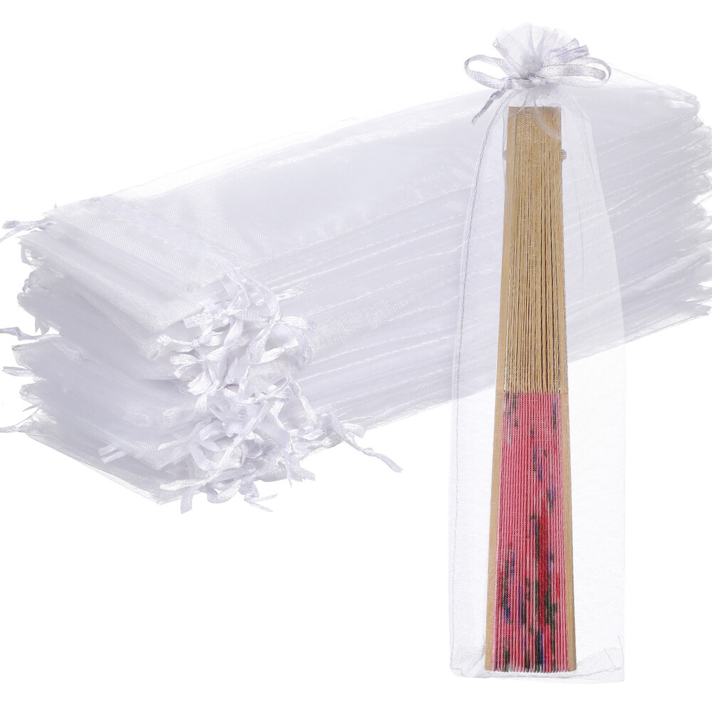 50PCS Elegant Organza Drawstring Bags for Handheld Fans - Perfect Gift Pouch