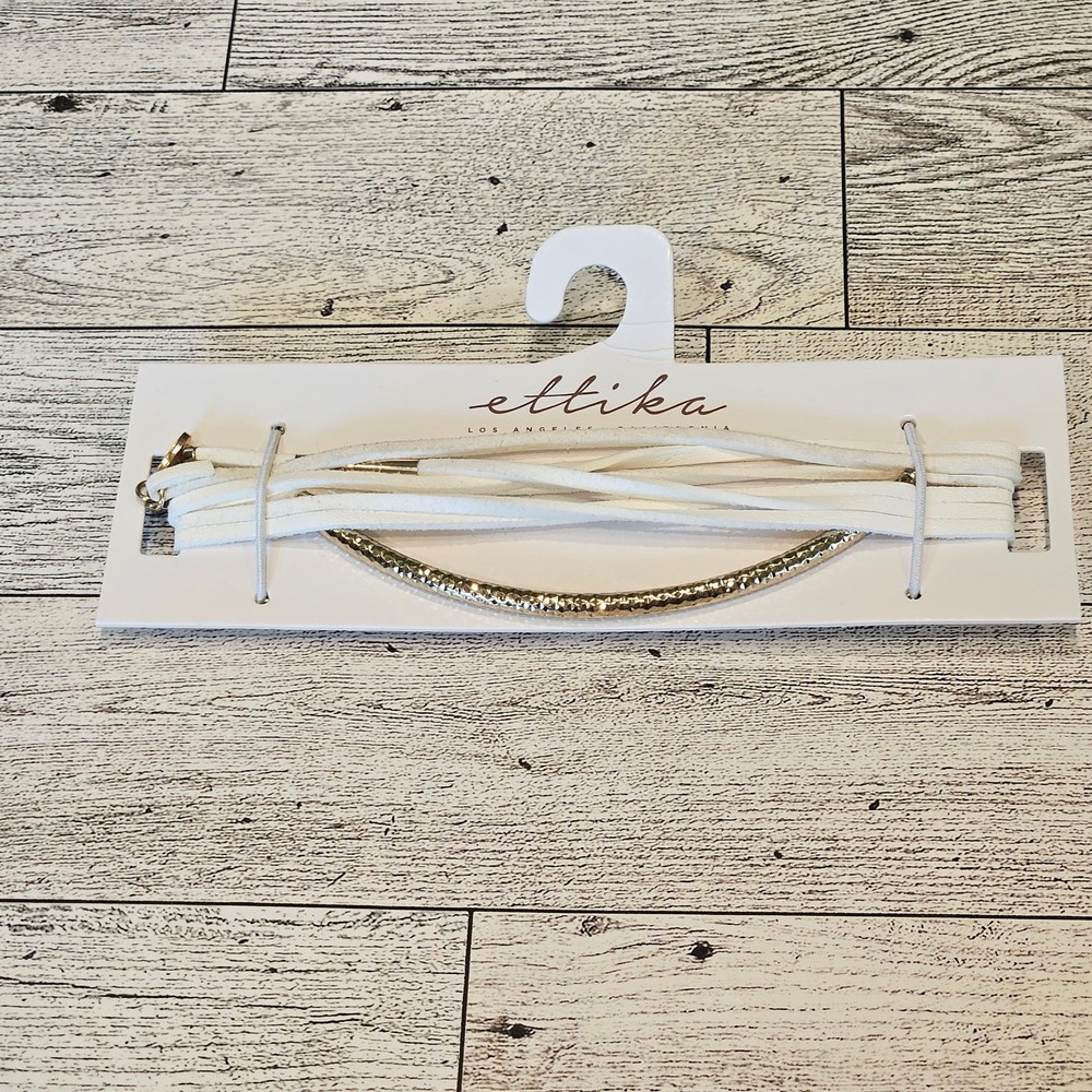 Ettika White Vegan Suede Wrap Necklace Multi-Strand Gold-Tone Festival Boho