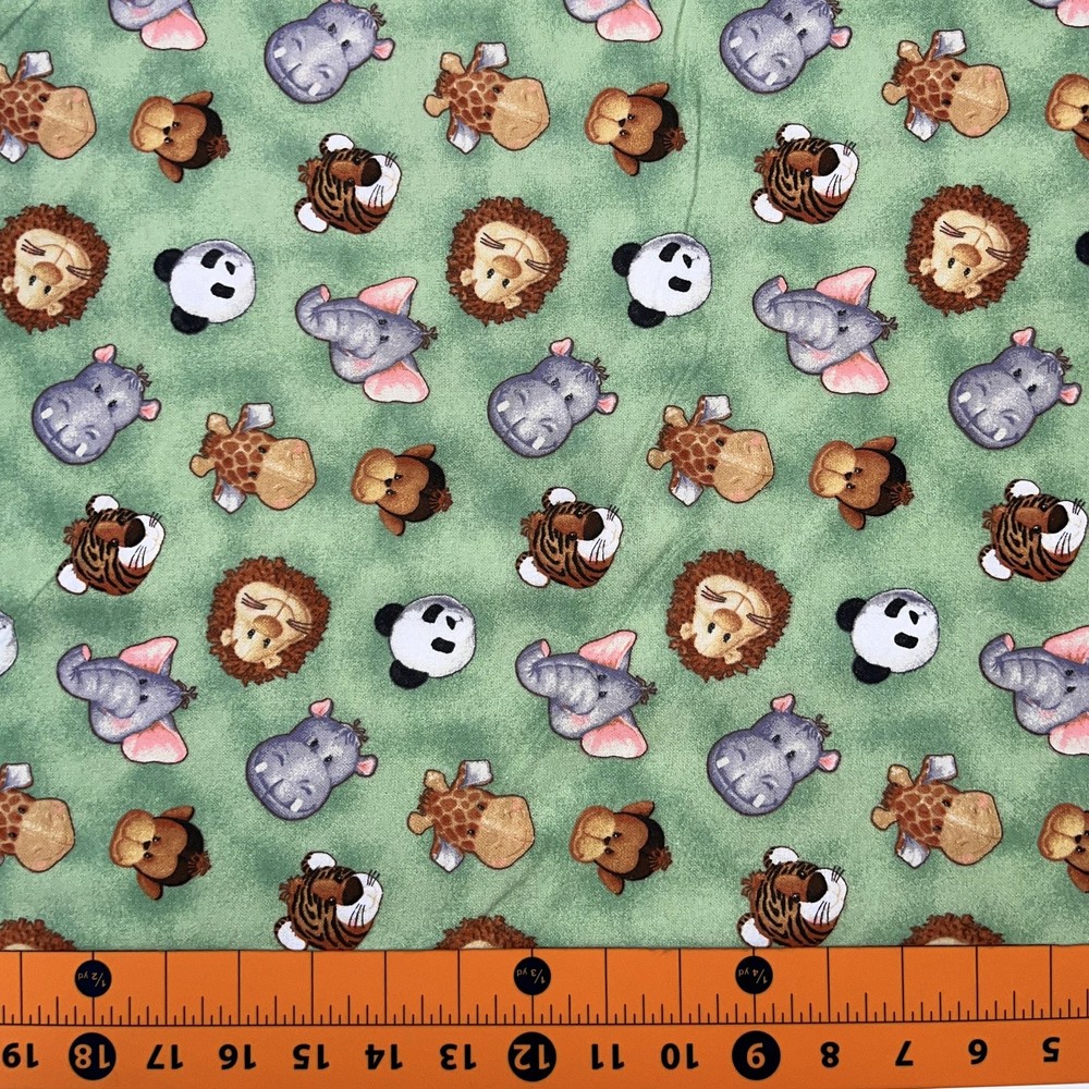 Flannel Fabric Traditions Jungle Babies Animal Head Toss Green by the Yard