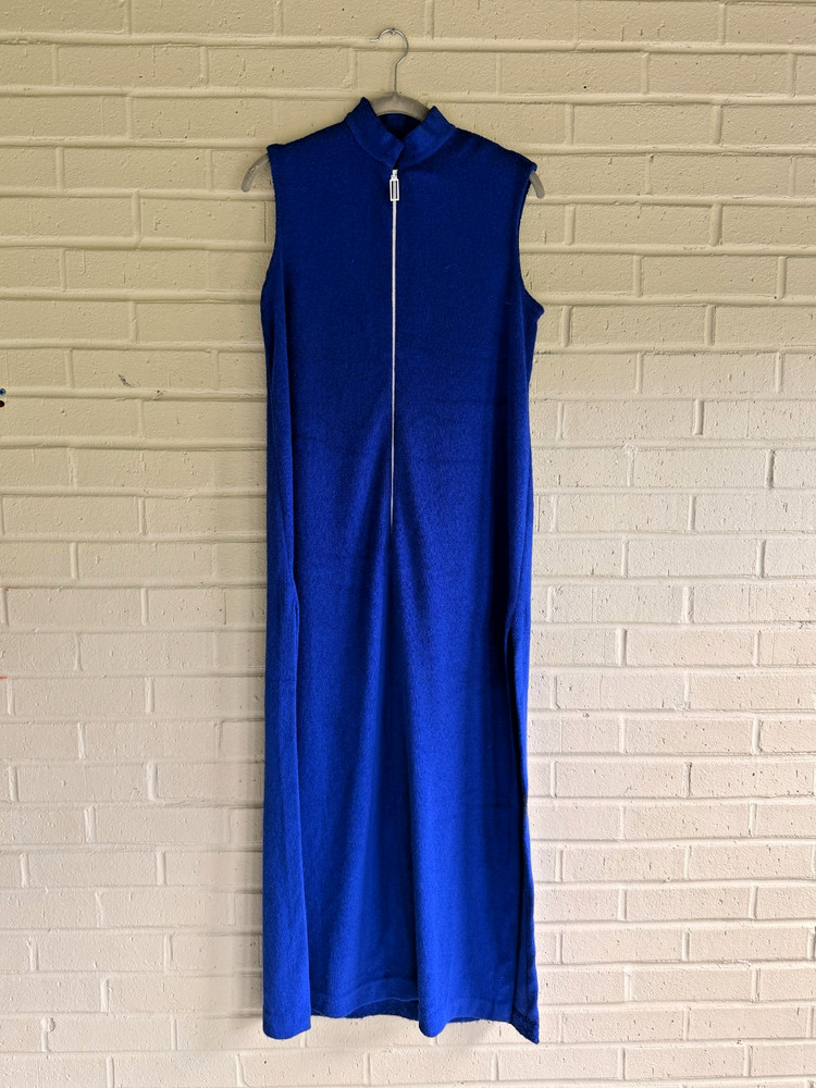 Catalina Womens Terry Cloth Cover Up Dress Blue Zip Front Sleeveless Size M