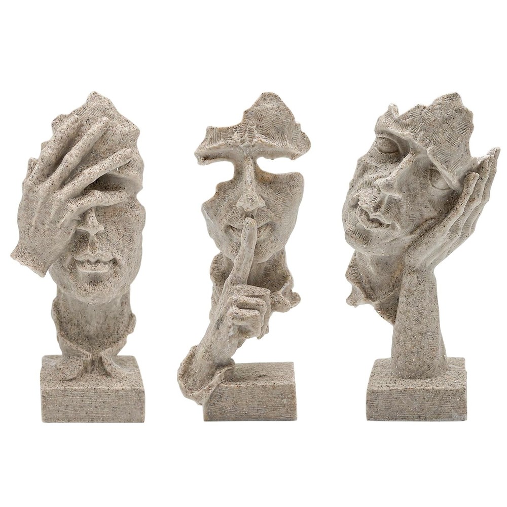 Aboxoo 3-Piece Thinker Statue Set, Silence is Gold Abstract Art Figurine, No Hear No Speak No See Decor
