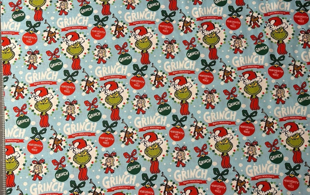 Cotton How the Grinch Stole Christmas Fabric Remnant Print by the Yard