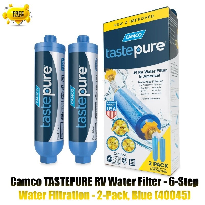 Camco TASTEPURE 6-Step RV Water Filter 2-Pack Blue 40045