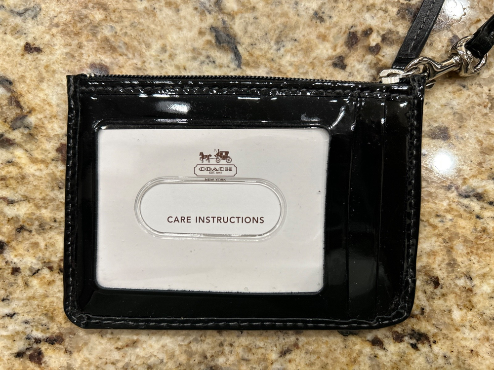 COACH Black Signature Logo Coin Wallet Wristlet with Keychain