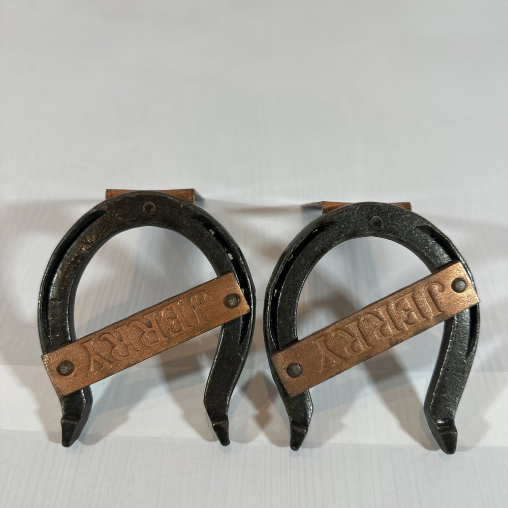 Vintage Horseshoe Wall Hooks Set of 2 Personalized JERRY Iron & Copper