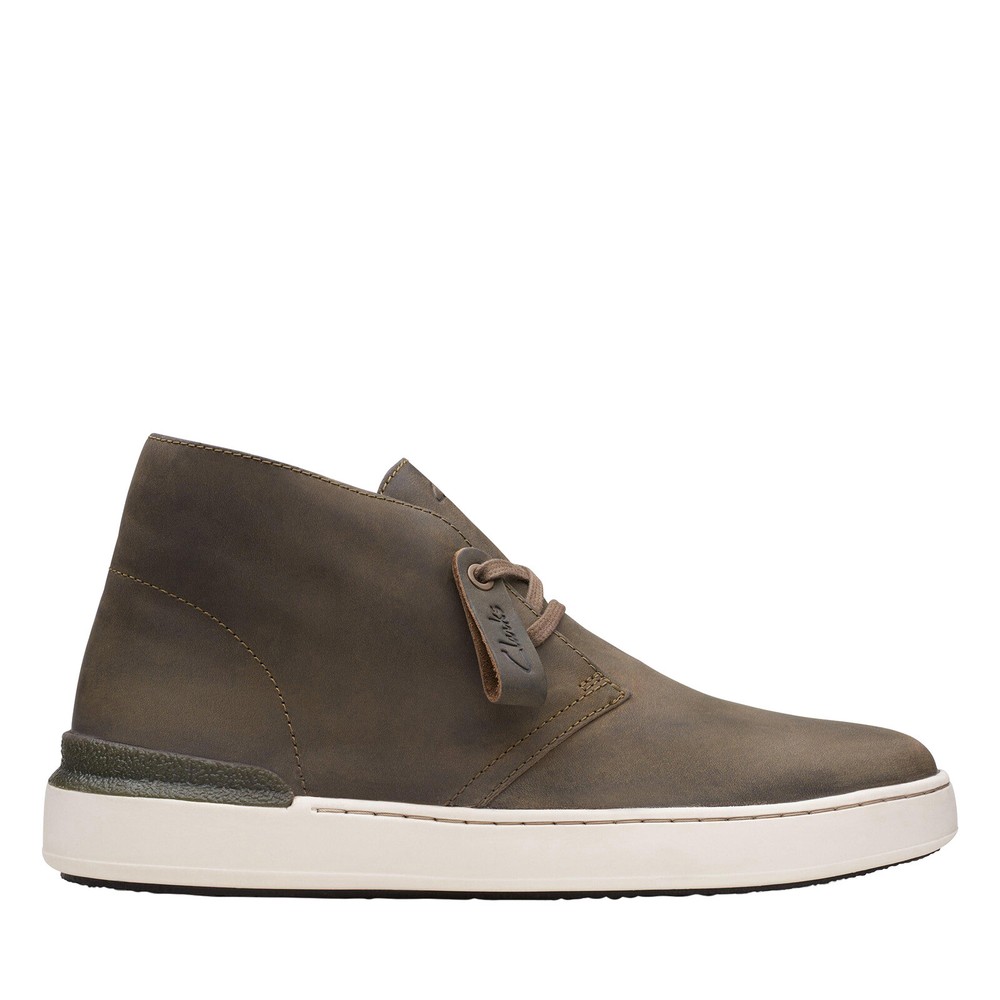 Clarks CourtLite DBT 26168596 Mens Green Leather Chukka Boots Lace Up Comfort
