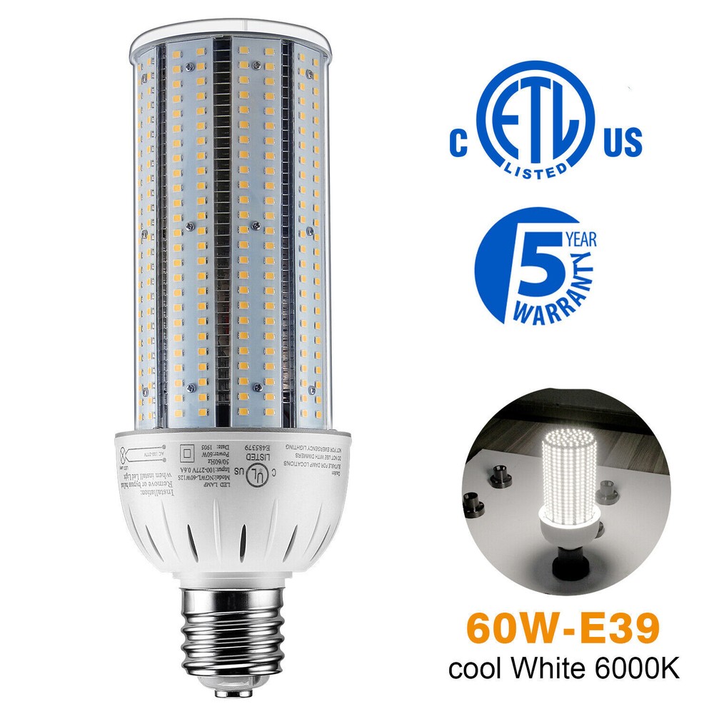 AC480V 347V LED Corn Cob Light Bulb 60W E39 Mogul Base Led Bulbs 5000K Daylight