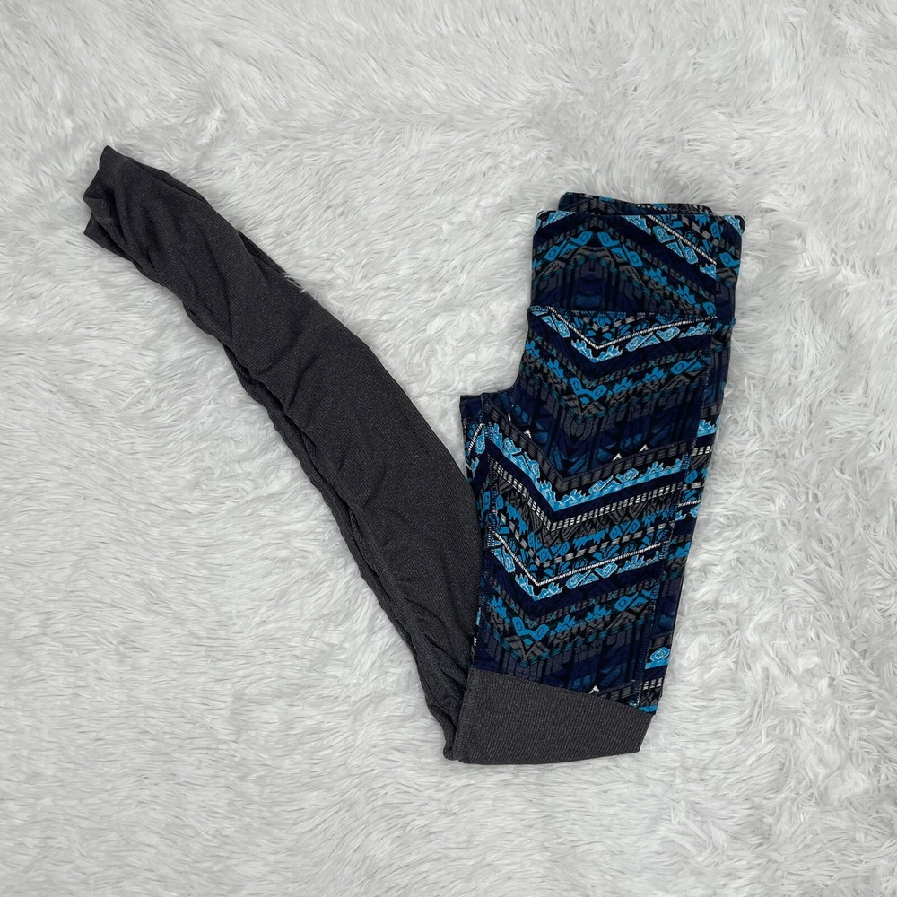 Alo Stacked Two-Tone Leggings for Women in XS Gray Blue Fair Isle Nylon Full Length