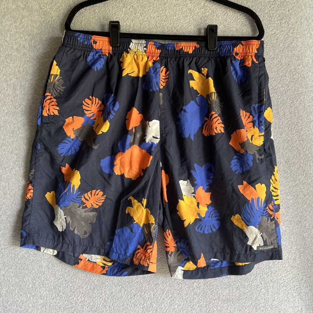 Columbia Swim Trunks Mens XL Navy Nature Lined Tropical Vacay Resort Coastal