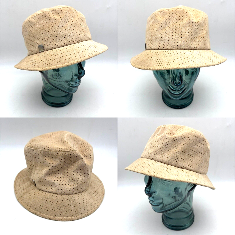 Vintage 90s Y2K Liz Claiborne Pinhole Beige Suede Leather Bucket Hat OSFM 22