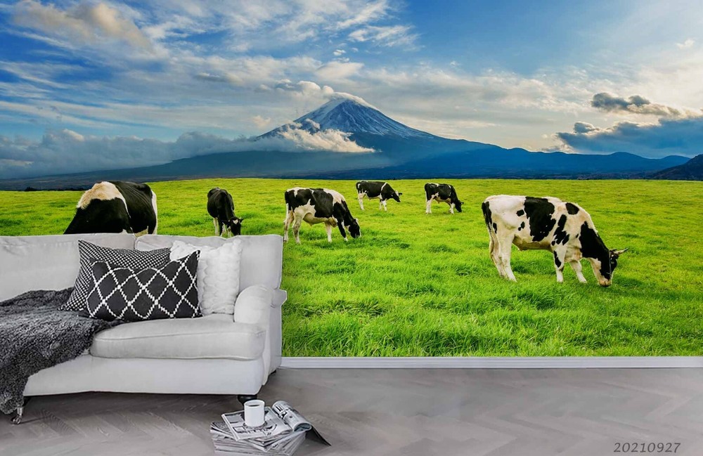 3D Sky Mountains Meadow Cow Wall Murals Wallpaper Murals Wall Sticker 55