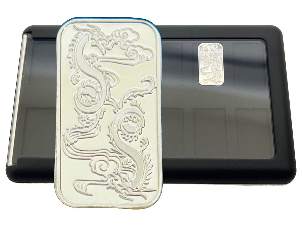 1g Double Dragon .999 Fine Silver Bar with Element Card for Bullion Storage  -image