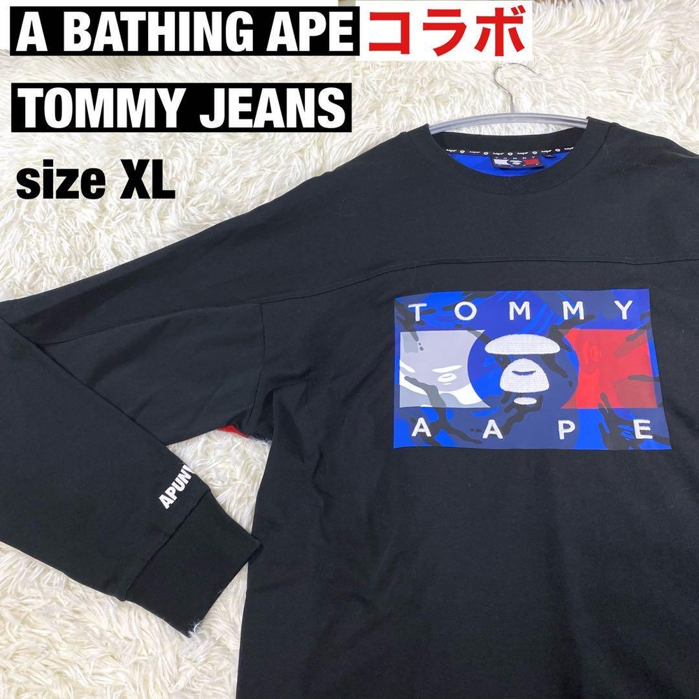 Excellent Used BAPE Shirt XL Authentic ollaboration Aape Tommy Jeans Long Sleeve