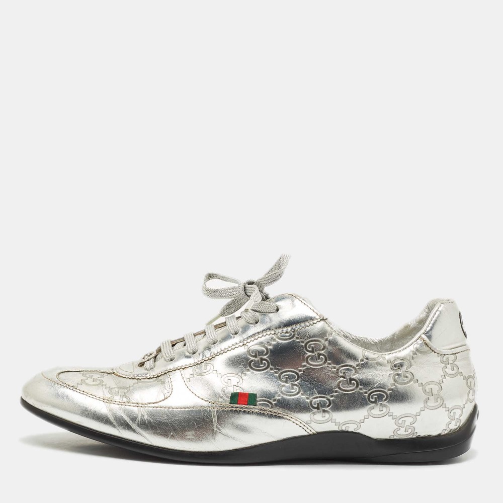 Gucci Silver Guccissima Leather Low Top Sneakers Size 38.5 EU