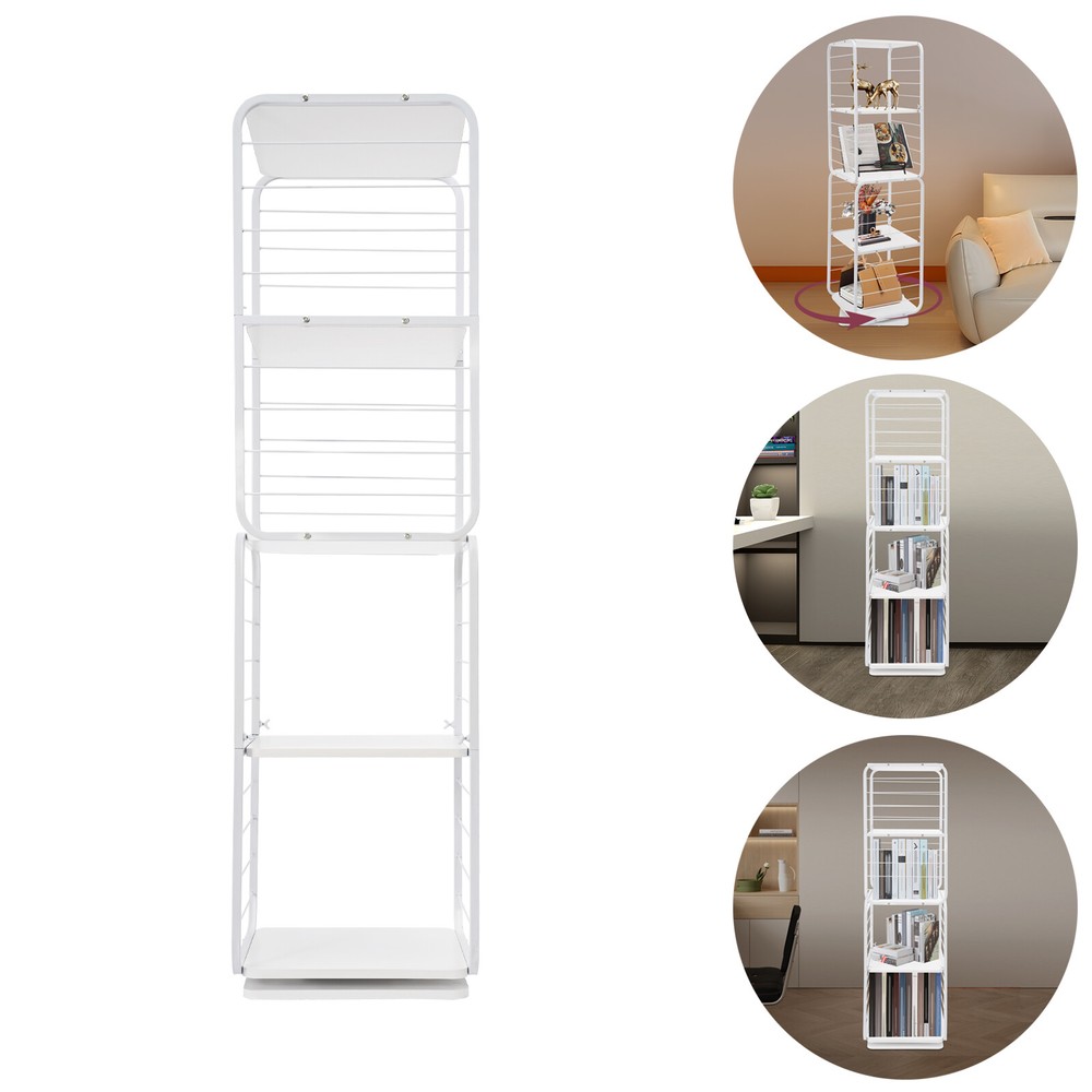 4 Tier 360° Rotating Bookcase Freestanding Square Display Shelf