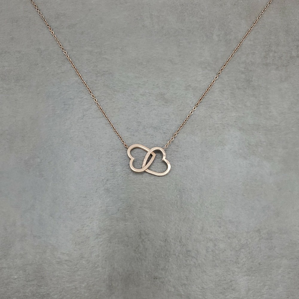 Rose Gold Double Heart Necklace with Dainty Twin Love Charm-image