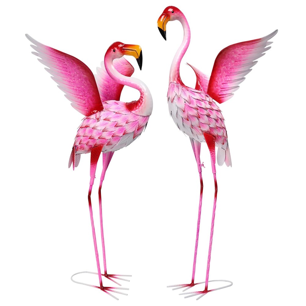 Pink Flamingo Garden Statues Outdoor Decor Set of 2