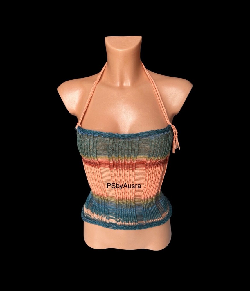 Crochet Top Boho Holiday Halter Cami Tank Tops psbyausra Multi